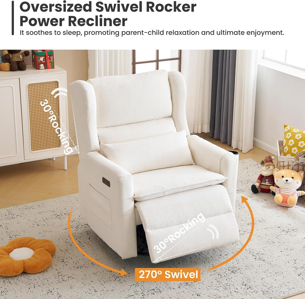 Power Recliner Chair Swivel Glider with Adjustable Headrest,Oversized Swivel Rocker Recliner with Lumbar Support