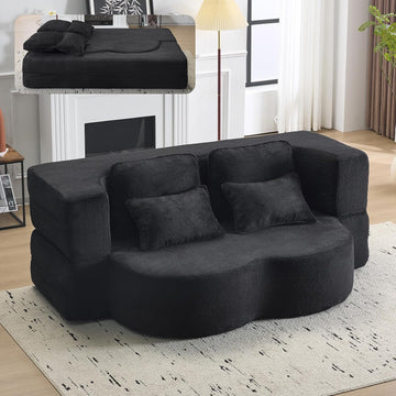 78" Convertible Sofa Bed, Full Size Sleeper Couch, Black | Boneless Folding Loveseat, Deep Seat, Soft Chenille, 4