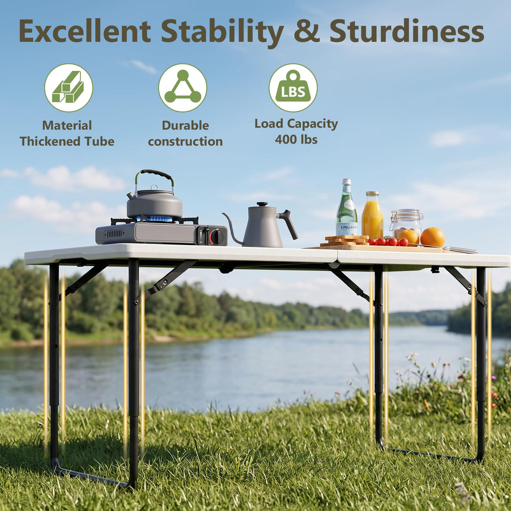 Folding Table and Chairs Set for 4, 4FT Adjustable Height Plastic Folding Table with 4 Foldable Chairs, Portable