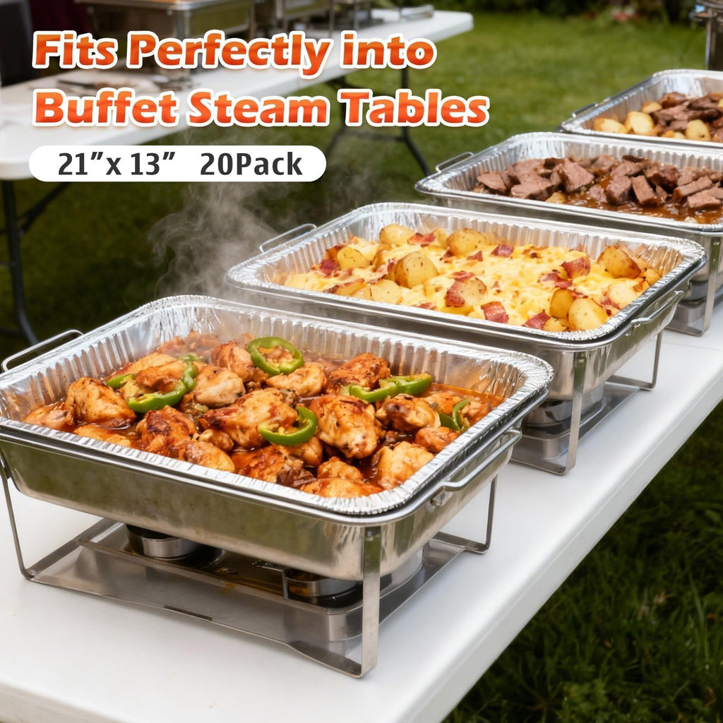 21"x13" Full Size Aluminum Pans, 20 Pack - Heavy Duty Deep Disposable Foil Roasting Pan & Baking Pans, Large Chafing