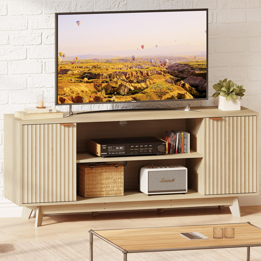 59" Fluted TV Stand for TVs up to 65", Oak Storage Console