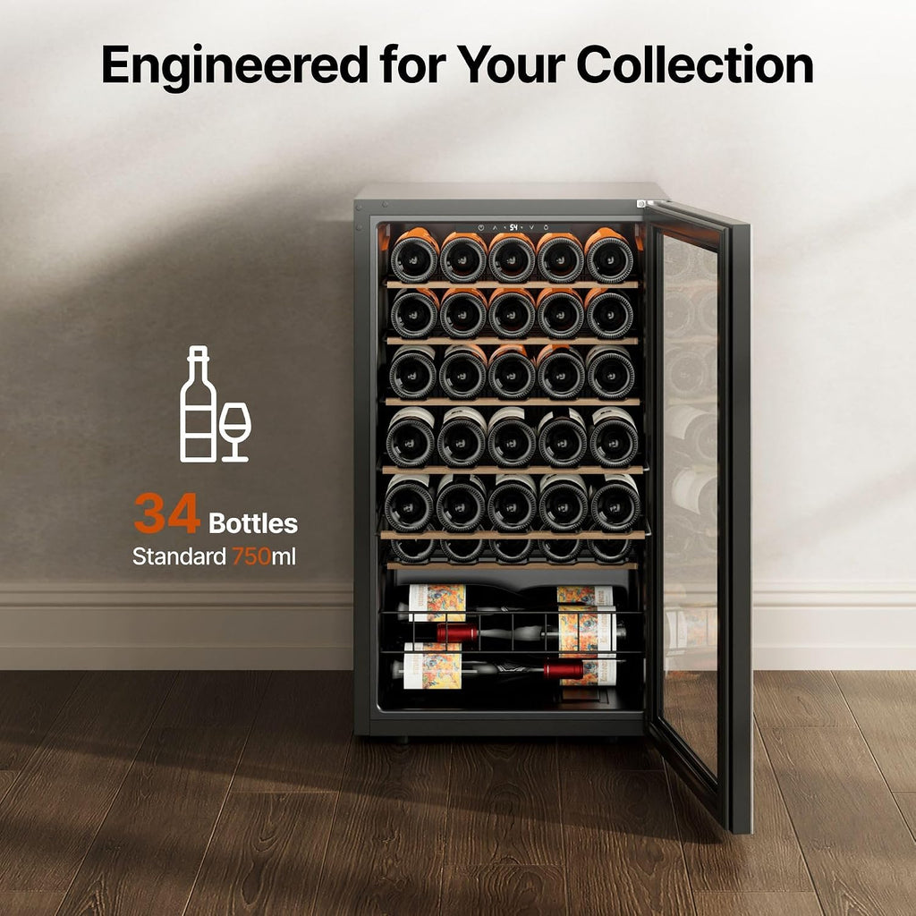 34 Bottle Wine Fridge, Wine Cooler Refrigerator, Wine Refrigerators with Double-Pane Glass Door, 3