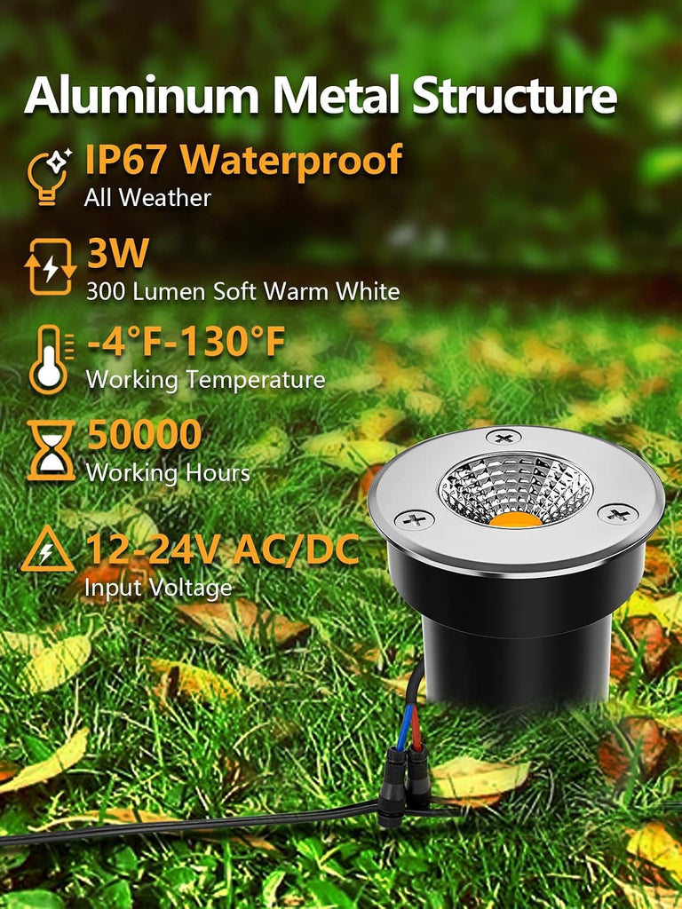 Low Voltage Landscape Lighting LED Well Lights 3W 12V-24V in Ground Light IP67 Waterproof Outdoor Low Voltage
