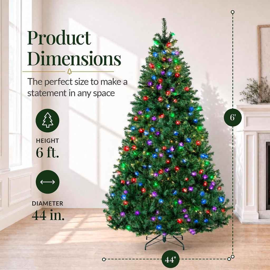 Pre-Lit Christmas Tree w/Twinkling LEDs, 4.5 to 9 ft, Premium Green Artificial Pine Lighted Holiday Decoration