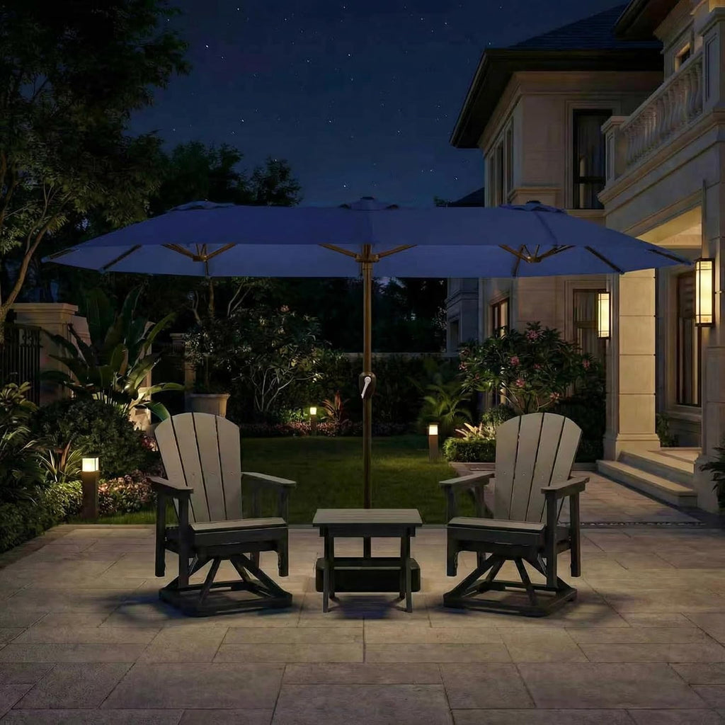15FT Large Patio Umbrella with Base Included, Double Sided Outdoor Market Umbrella with Flexible Fiberglass Ribs