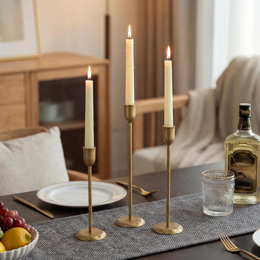 Brass Candlestick Holders Set of 6 - Antique Gold Iron Candle Holders for Christmas, Birthday, Wedding, Party, Dining