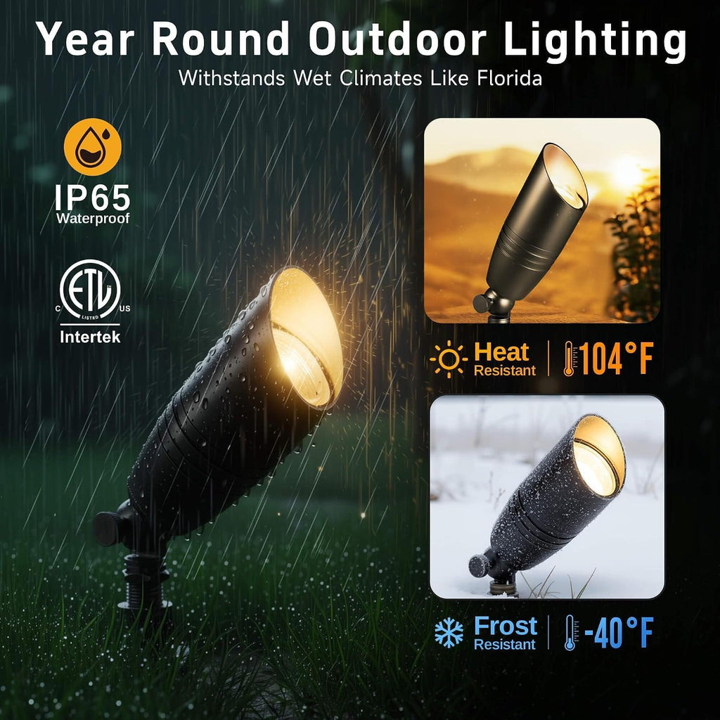 Landscape Spotlights Low Voltage - Brass 12V Outdoor Uplight LED, Wired Spot Lights IP65 Waterproof, Black for