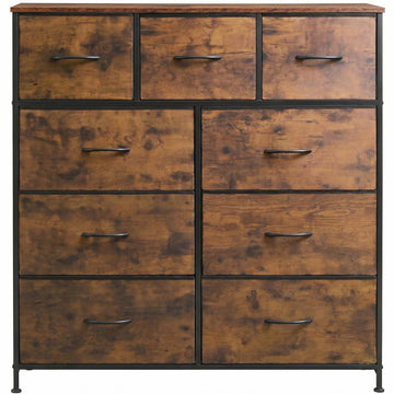 Tall Dresser, 9 Drawer Chest of Drawers, Rustic Brown