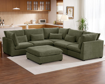 115" Oversize Chenille Modular Sectional Sofa Couches, Green