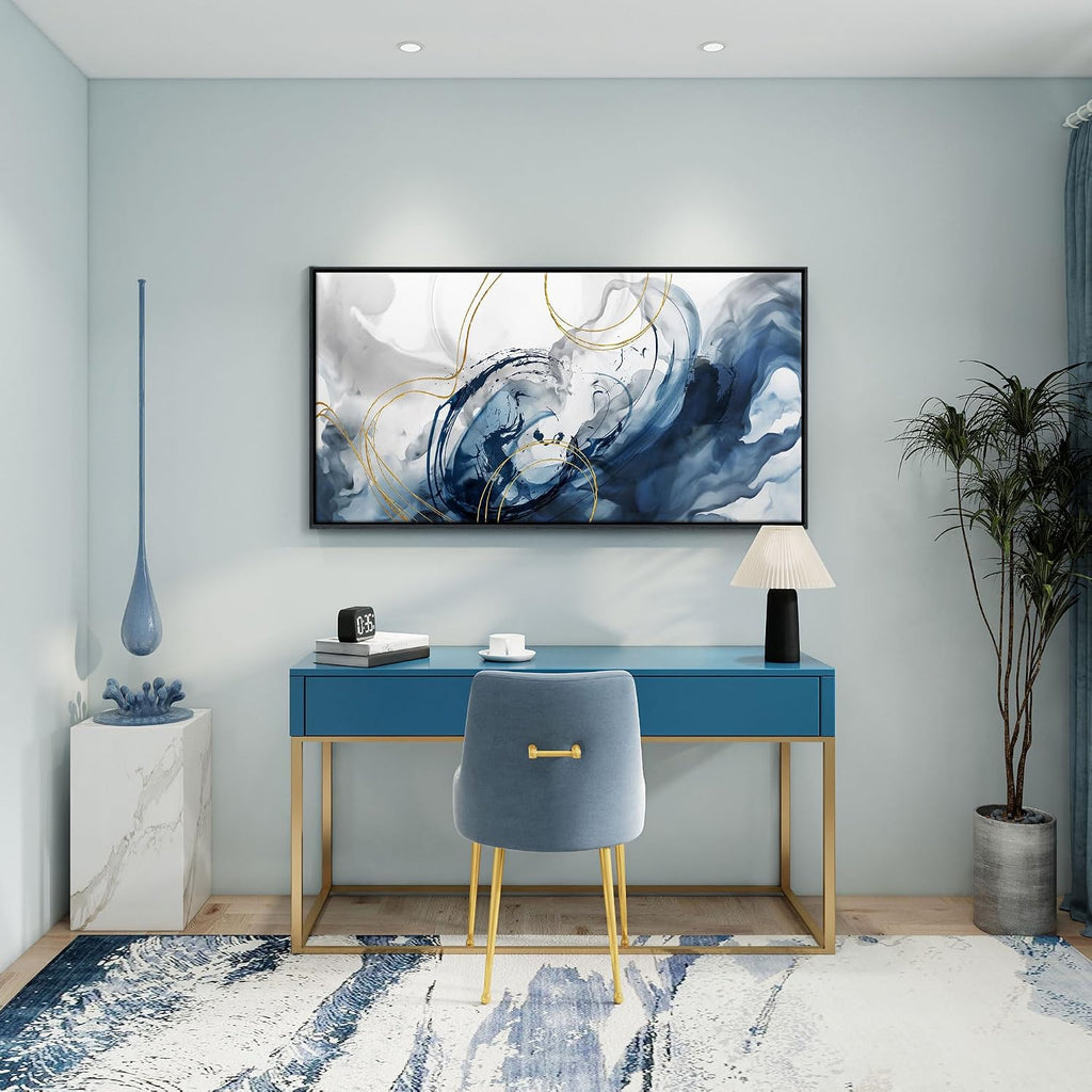 Blue Wall Art Framed Abstract Canvas Wall Art Blue Pictures Wall Decoration Large Modern Office Artwork Wall Decor