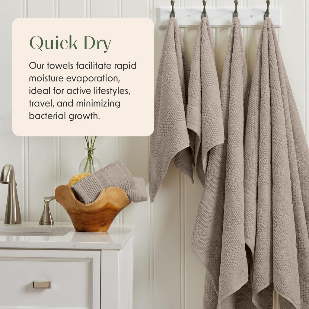 100% Cotton Bath Towel Set | 4-Pack | Textured | Brown | Luxury Geometric Design | Absorbent & Quick-Dry Bathroom