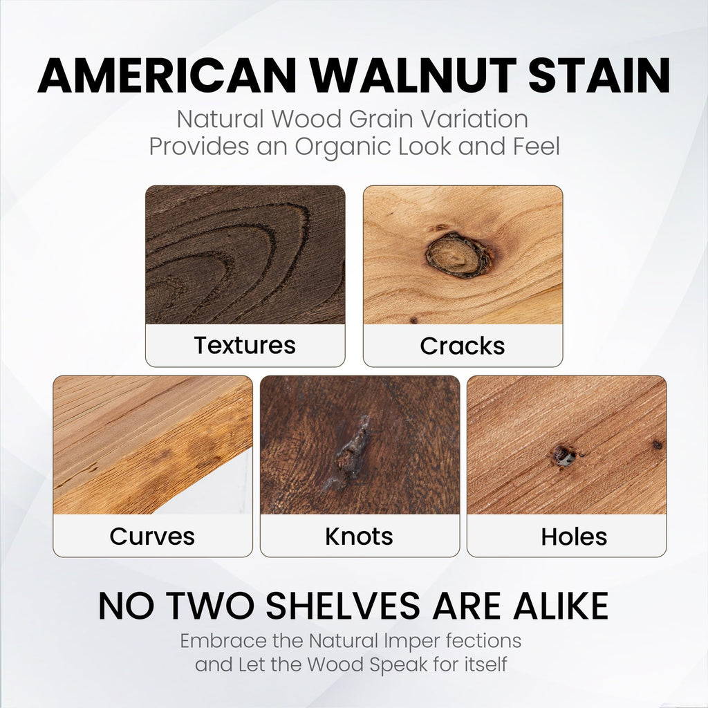 Live Edge Floating Shelves for Wall, 8" Deep Rustic Solid Elm Wood Wall Shelves with Invisible Bracket, Farmhouse