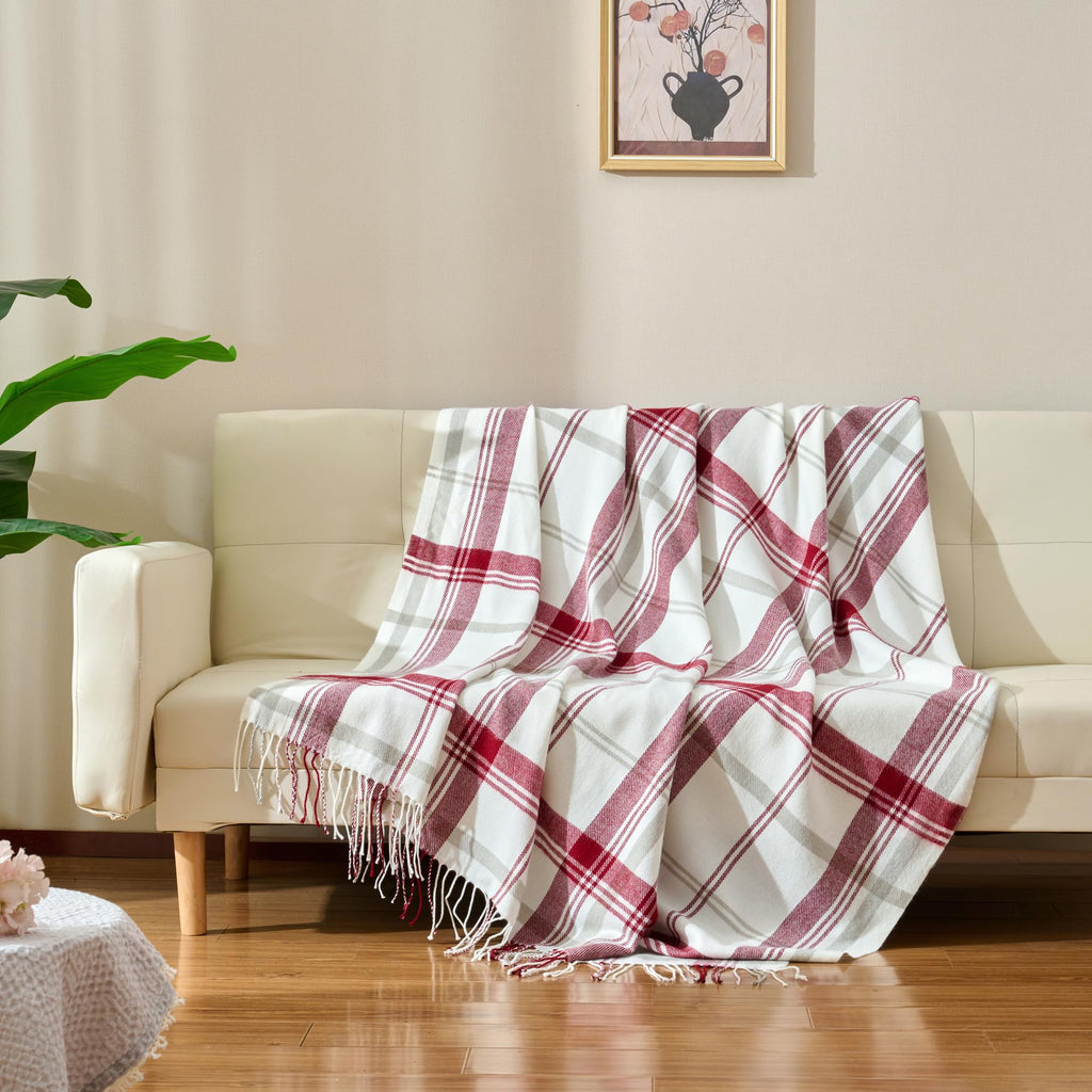 Red and White Plaid Throw Blanket for Couch - 60"X80"