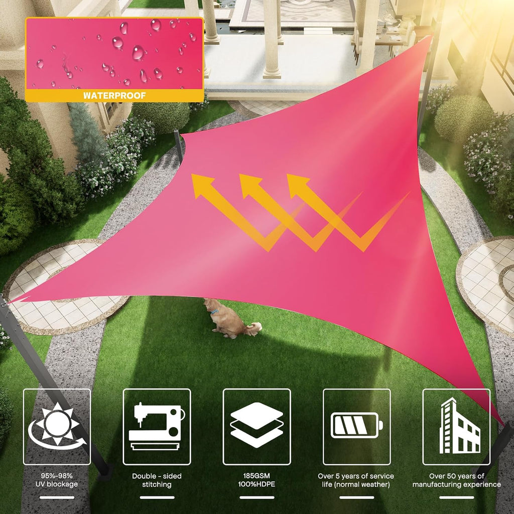 Waterproof Shade Sail 95% UV Rectangle 8'x10' Custom Rose Pink | Waterproof rectangular sail blocks 95% UV rays