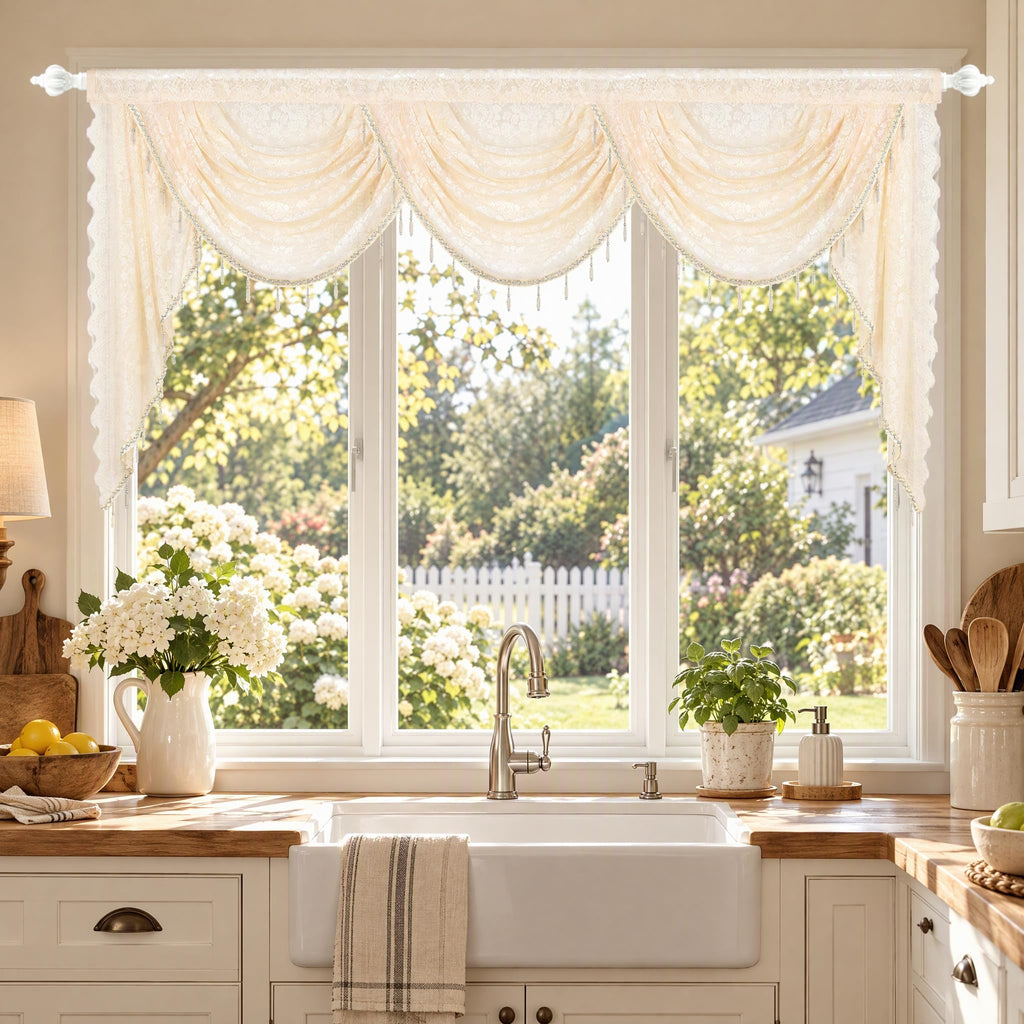 Elegant Lace Window Valance Curtains Swag Victorian Gothic Style