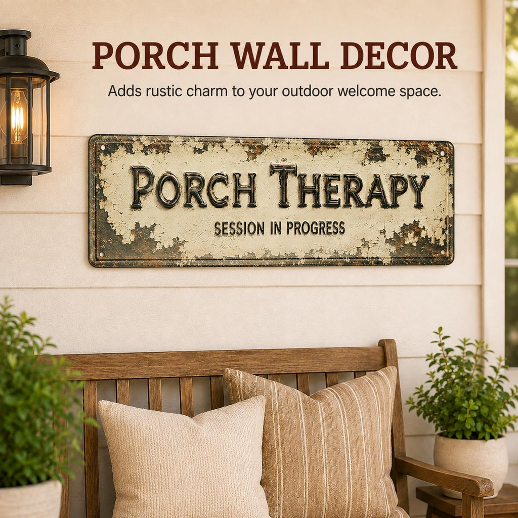 Porch Therapy Metal Sign, Rustic Front Porch Wall Decor Gift Idea