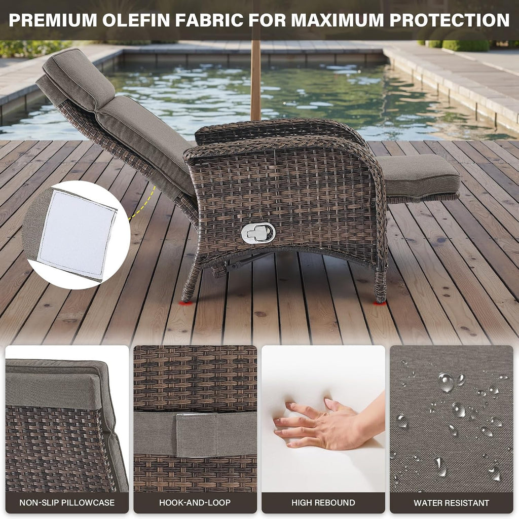 Versatile Outdoor Recliner Chair - Reclining Patio Chair with Adjustable Backrest and Footrest, All-Weather Wicker