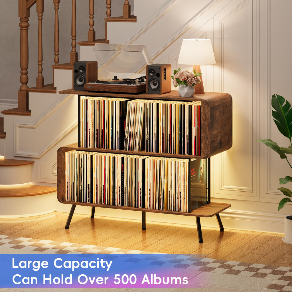 Record Player Stand with Vinyl Record Storage - 3-Tier Record Player Table