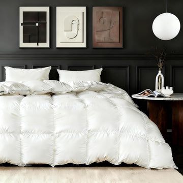Lightweight Feather Down Fiber Comforter Twin, Extra Fluffy White Duvet Insert,Ultra-Soft