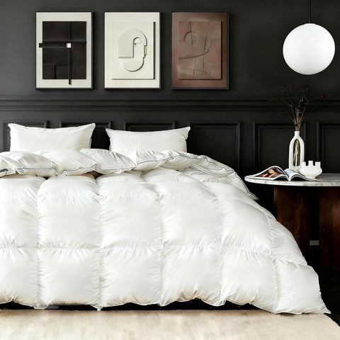 Lightweight Feather Down Fiber Comforter Twin, Extra Fluffy White Duvet Insert,Ultra-Soft