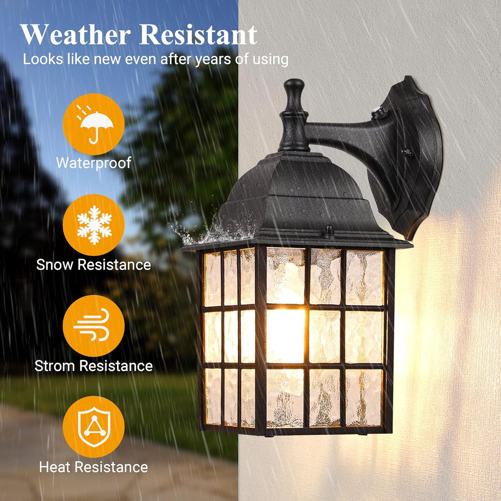 2-Pack Dusk to Dawn Outdoor Wall Lights, Sensor Exterior Light Fixtures, Porch Lights, Black Waterproof Wall Sconces
