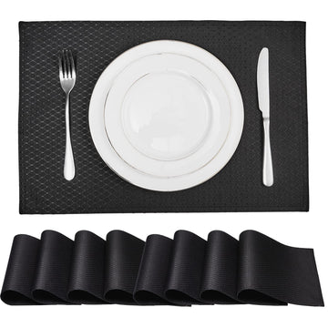 Black 13x19 Rectangle Waterproof Polyester Place Mats Set of 8