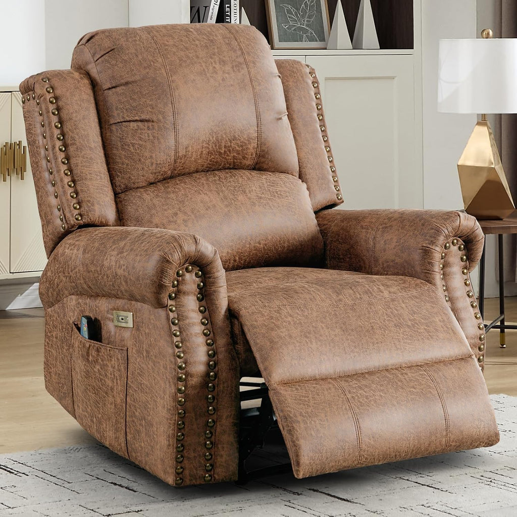 Power Recliner Chair with Massage and Heat, Faux Leather Electric Massage Reclining Chair for Adults with Overstuffed
