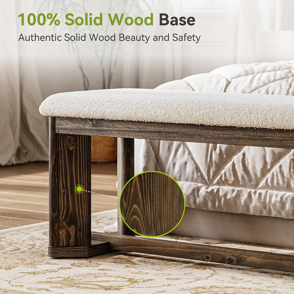 63" Upholstered Bench, Solid Wood Entryway Shoe Bench with Cushion, Long Modern Farmhouse End of Bed Bench with