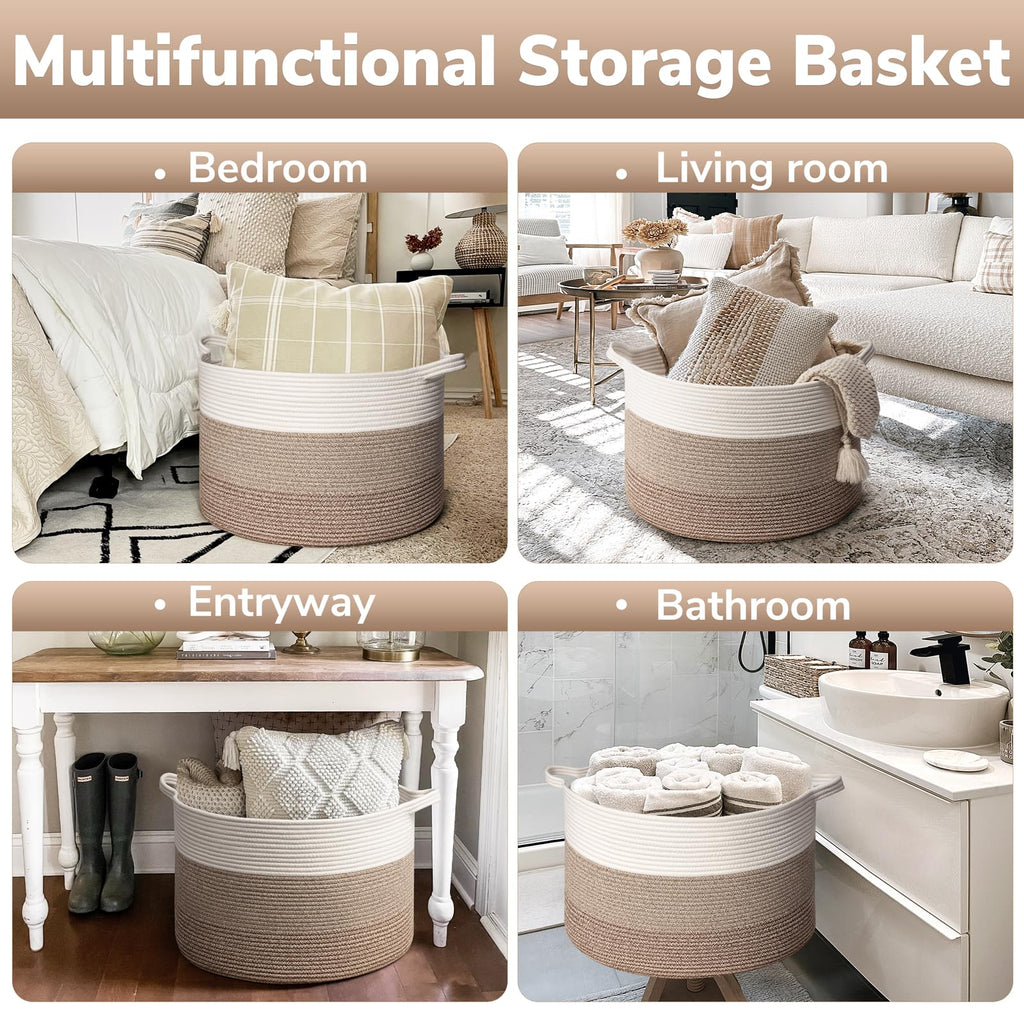 Large Woven Basket for Blankets, Nursery & Living Room Decor, 85L
