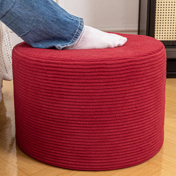 Round Pouf Ottoman, Couch Foot Rest, Burgundy 20x14In