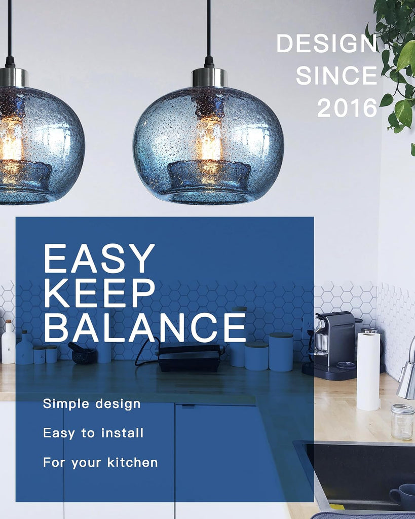 Hand Blown Glass Pendant Lights Kitchen Island Marble Blue Color Modern Rustic Style Ceiling Hanging Light Fixtures