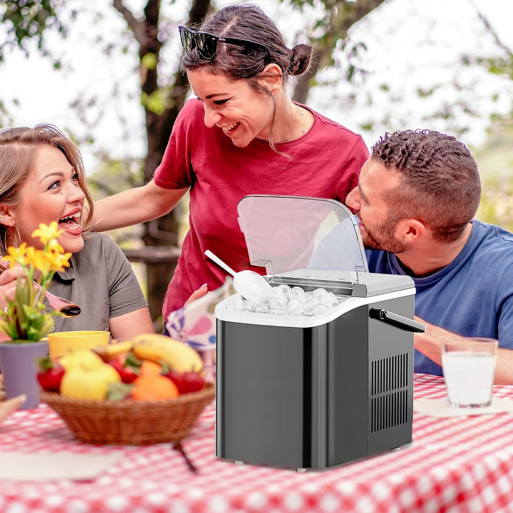 Ice Makers Countertop, Portable Ice Machine with Handle, 6 Mins 9 Bullet Ice Cubes with Basket and Scoop, 26lbs