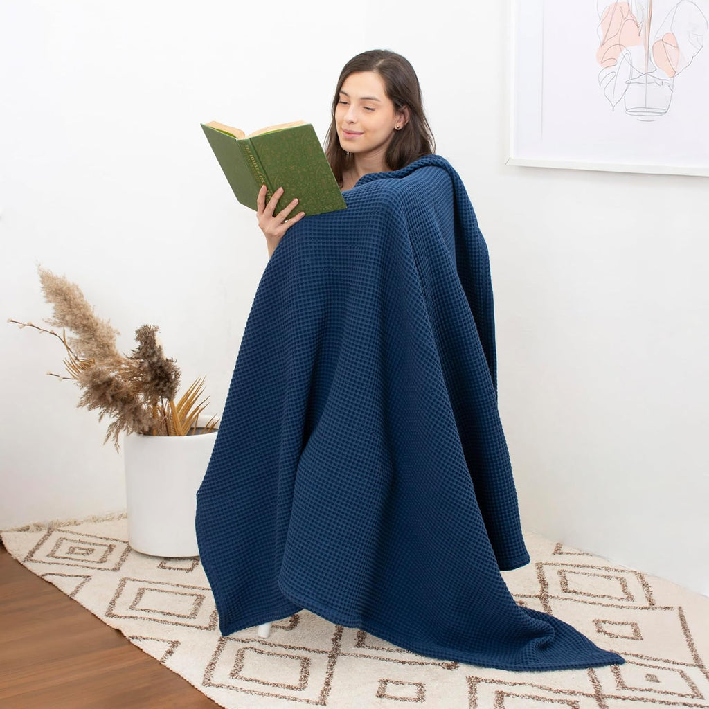 Throw Blanket, 100% Cotton Soft Lightweight Breathable Summer Blanket Throws, Waffle Weave Throw Size Bed Blanket: