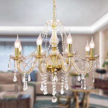 K9 Crystal Candle Chandeliers Lighting 8 Lights Pendant Ceiling Fixture Lamp for Dining Living Room Bedroom Hallway Entry Elegant Decoration (8 Bulbs)