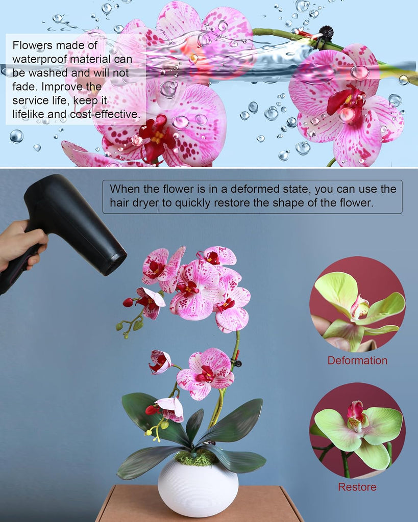 Purple 17" Tall Fake Orchids Small Artificial Plants Faux Flowers in Vase Silk Flowers Decor Indoor Dining Room Table