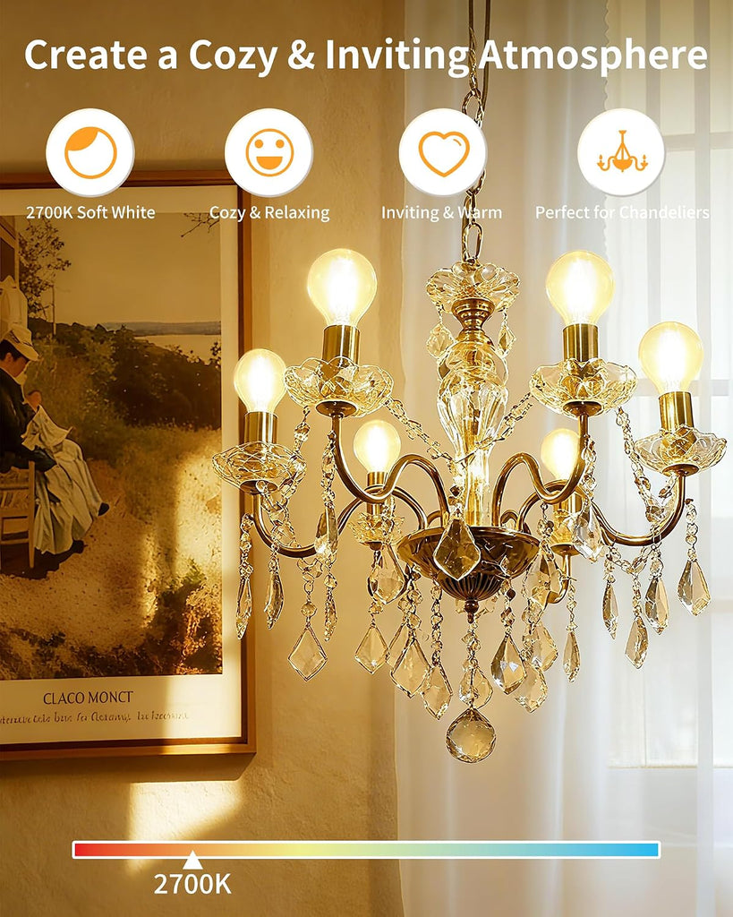 Round E12 Candelabra Bulbs G16.5 60W Equivalent, Dimmable LED Chandelier Light Bulb Soft White 2700K, Globe Lightbulb (6 Pack)