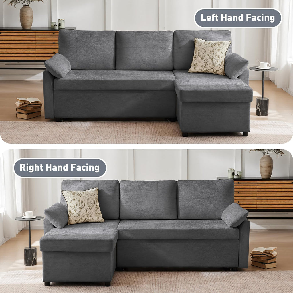 85" L Shaped Sectional Sofa Couch, Pull Out Couch Sleeper Sofa Bed, Soft Chenille Deep Seat Sofa, Reversible Chaise