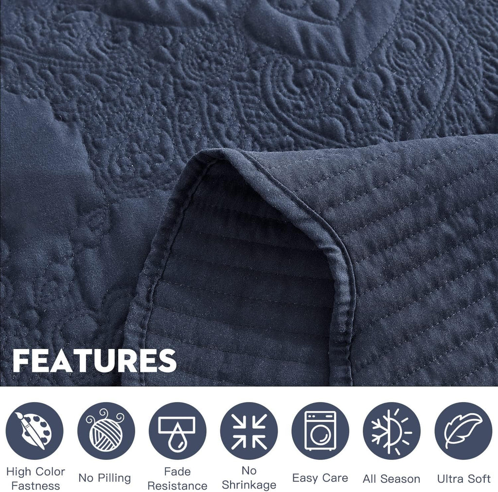 Oversized King Bedspread 128x120 Extra Wide, Stitched Damask Quilt Set King/Cal King, Lightweight Reversible