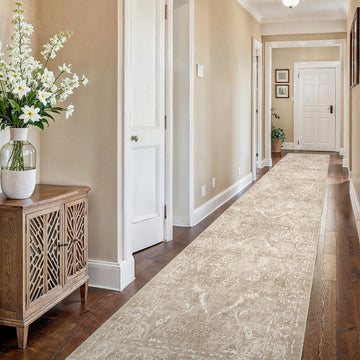 2'6"x16 Washable Long Runner Rug: Vintage Non Slip Hallway Rug NaturalBeige