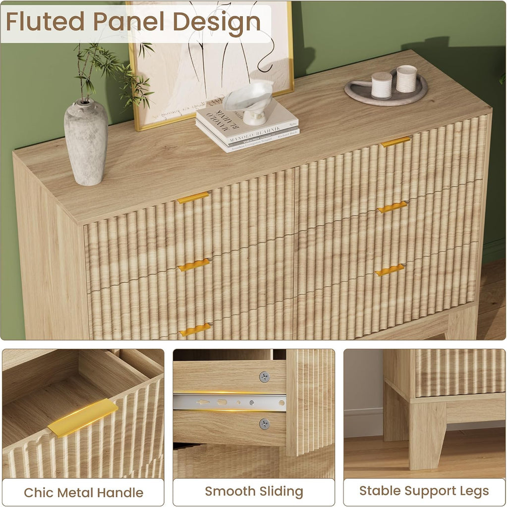 6 Drawer Dresser , Fluted Dresser