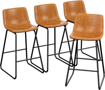 Bar Stools Set of 4, PU Leather Counter Height Bar Stools, 26" Modern Barstools with Metal Legs and Footrest, Urban