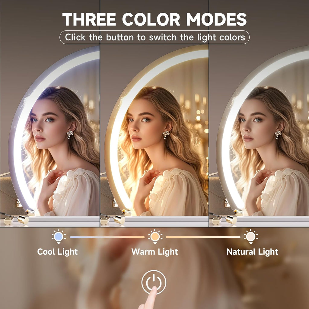 Vanity Mirror with Lights, 22.8" x 18.1" LED Makeup Mirror, Lighted Makeup Mirror with Lights, Smart Touch Control 3