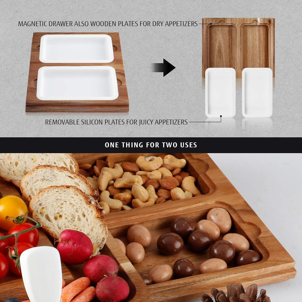 Cheese Board Set Acacia Wood - Large Charcuterie Board with Stainless Steel Knife Set, Thick Wooden Server - Fancy