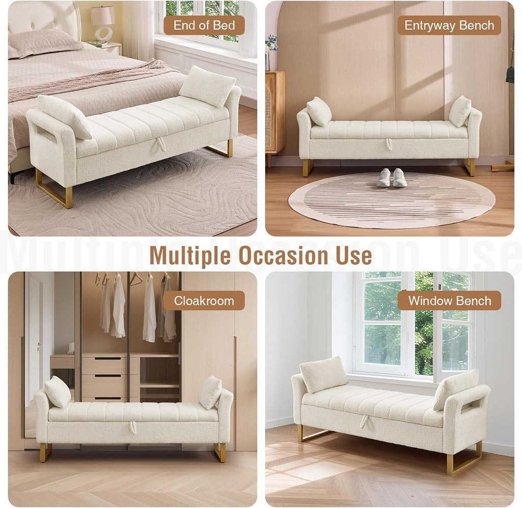 66" King Size Storage Bench End of Bed Benches with Storage | Bedroom Benches for Foot of Bed King with Gold Legs,2