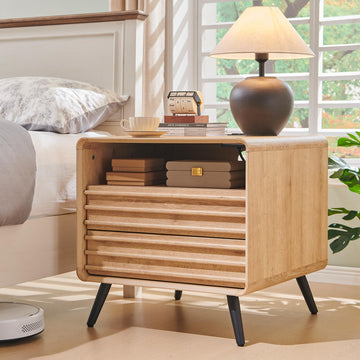 24" Fluted Nightstand with Charge Station, Natural Oak