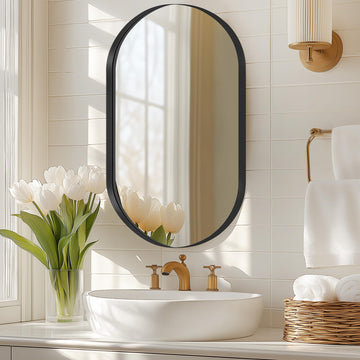 Medicine Cabinet with Mirror, 21x34 Oval Mirror Cabinet, Wall Mount Recess Bathroom Vanity Mirror with Storage with 2