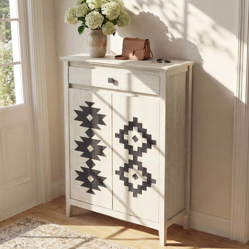 5-Tier Shoe Cabinet with Drawers, Wooden Shoe Storage Cabinet with Adjustable Shelves, Simple Tribal Style