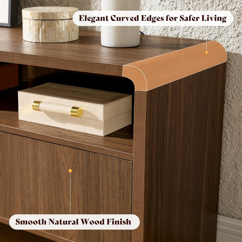 70" Modern TV Stand for TVs Up to 80", Wood TV Console with Curved Profile Design & 2 Storage Cabinets, Media Console