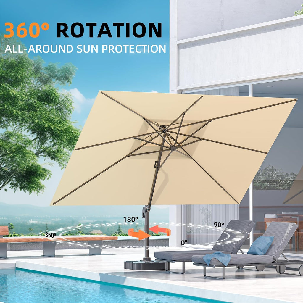 10' X 13' Outdoor Patio Umbrella Large Rectangle Cantilever Umbrella Heavy Duty 360°Rotation Offset Umbrella Pool