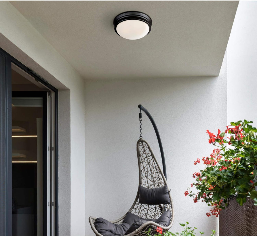Meadowbrook 13 inch Traditional Two-Light Flush Mount Outdoor Ceiling Light Fixture Matte Black Finish, Frosted Glass